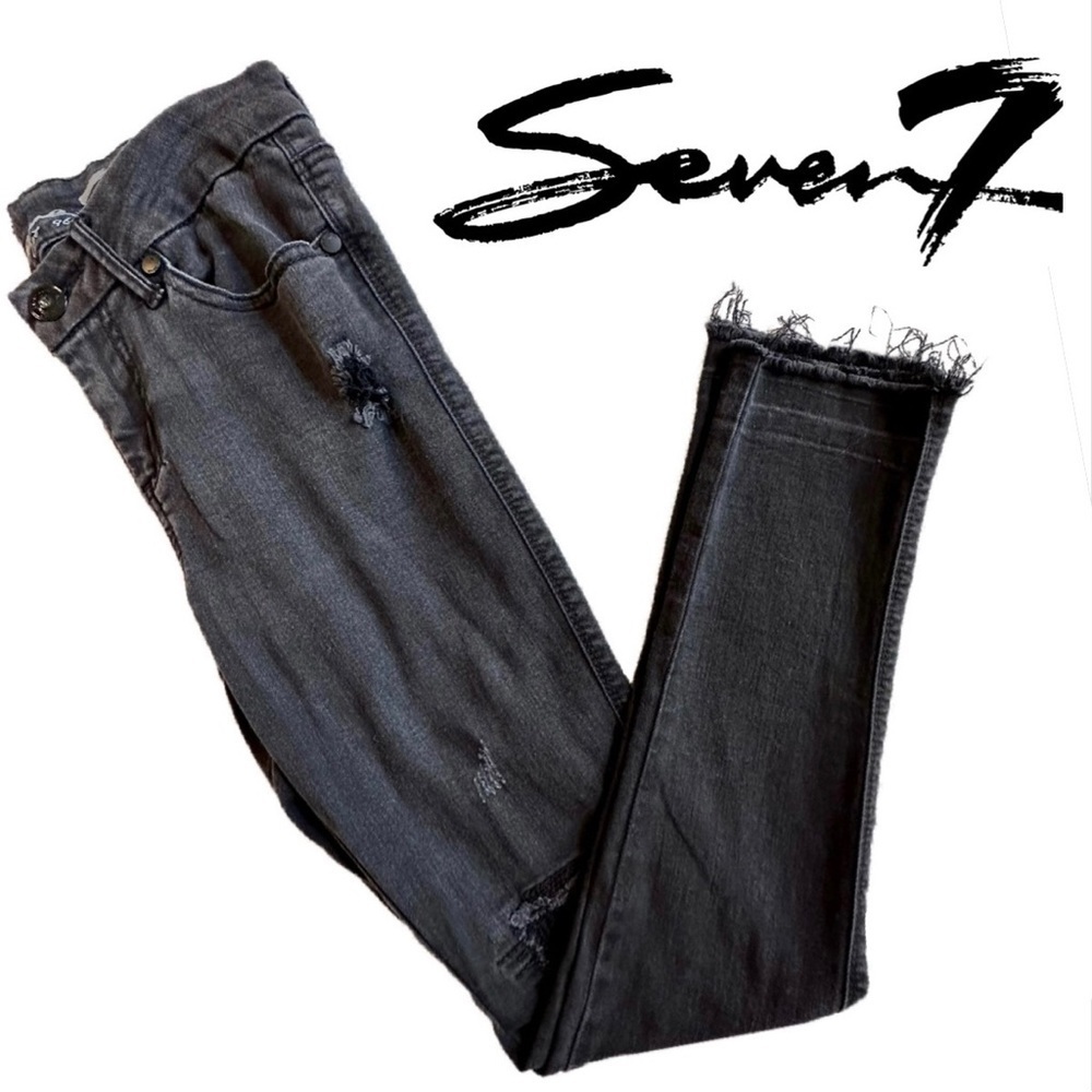 SEVEN7 Distressed Black Skinny Jeans Low Rise Stretch Raw Hem Seven 7 Women’s 4